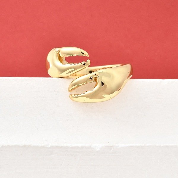 Brass Cuff Rings For Women, Cadmium Free & Lead Free, Real 18K Gold Plated, Crab Claw, 15.5Mm, Us Size 8 1/2(18.5Mm)-image