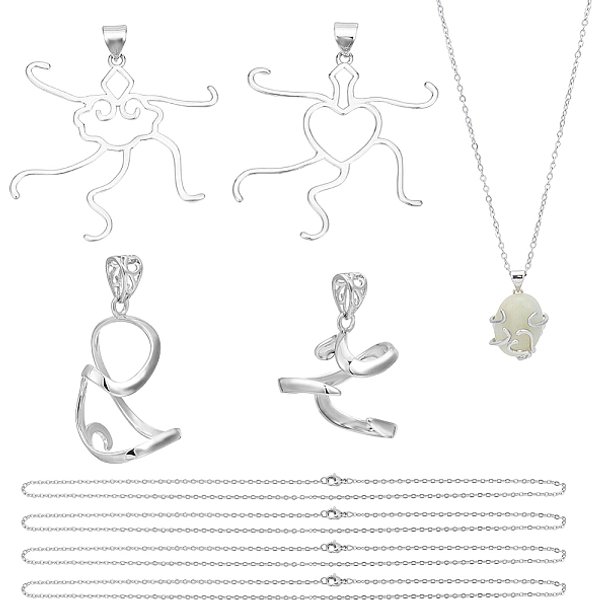 Diy Halskette Machen Kits, EinschließLich MessinganhäNger Mit UnregelmäßIgen Cabochonfassungen Und Halsketten Aus 304 Edelstahl, Platin Und Edelstahl Farbe, 440 Mm-image