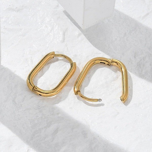 Ion Plating(Ip) 304 Stainless Steel Oval Hoop Earrings, Real 18K Gold Plated, 16.5X11.5-12.5X2Mm, Pin: 1Mm-image