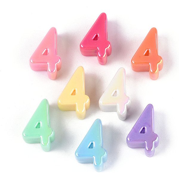 Opaque Uv Plating Acrylic Beads, Iridescent, Number 4, Mixed Color, 21-24X12-14X10.5-12Mm, Hole: 6Mm-image