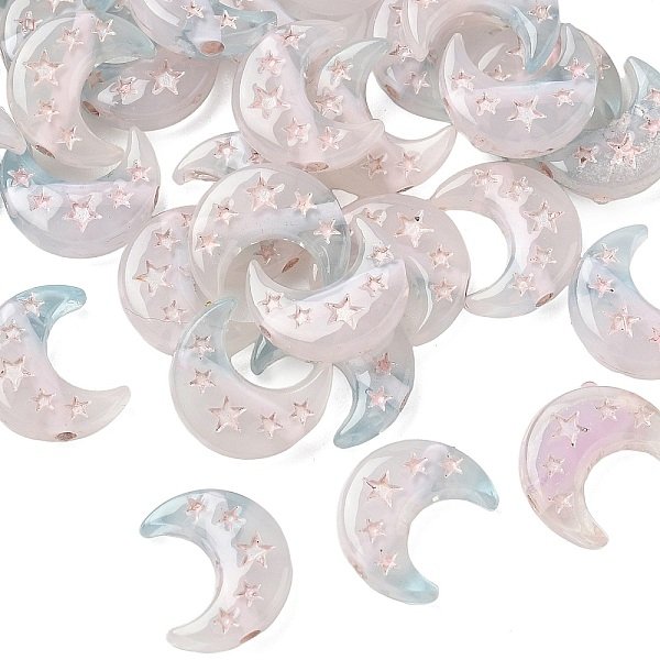 Transparent Resin Beads, Moon With Star, With Enamel, Misty Rose, 13.5X11.5X4Mm, Hole: 1.6Mm-image