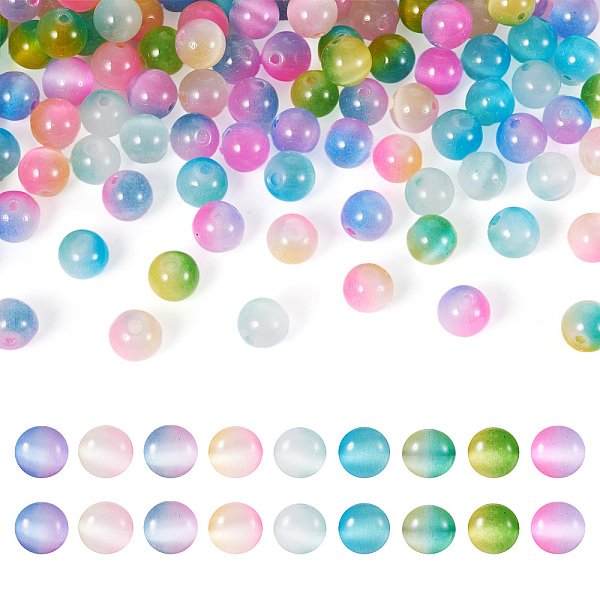 135 StüCk Katzenaugenperlen In 9 Farben, Runde, Mischfarbe, 8 Mm, Bohrung: 0.8-0.9 Mm, 15 Stk. Je Farbe-image