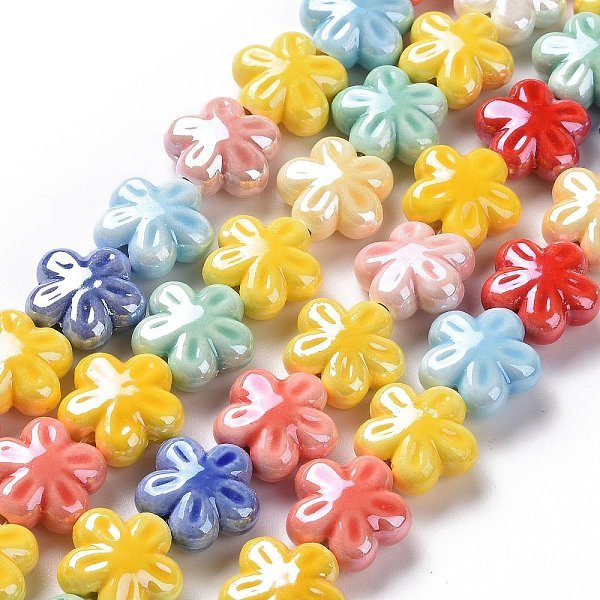 Abalorios De La Porcelana Hecha A Mano Hilos, Pearlized, Flor, Color Mezclado, 17.5X17X8.5Mm, Agujero: 2 Mm, Aproximamente 18-19 Pcs / Cadena, 11.61'' (29.5 Cm)-image