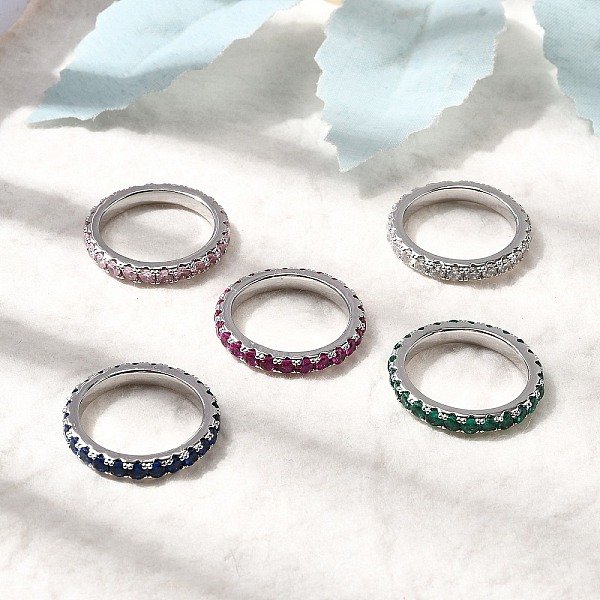 Bagues En Laiton Avec Zircone Cubique De Micro Pave, CréMaillèRe Plaquage, Plaqué Longue DuréE, Sans Cadmium Et Sans Plomb, Platine, 3.5Mm, Nous Taille 7 1/4 (17.5Mm)-image
