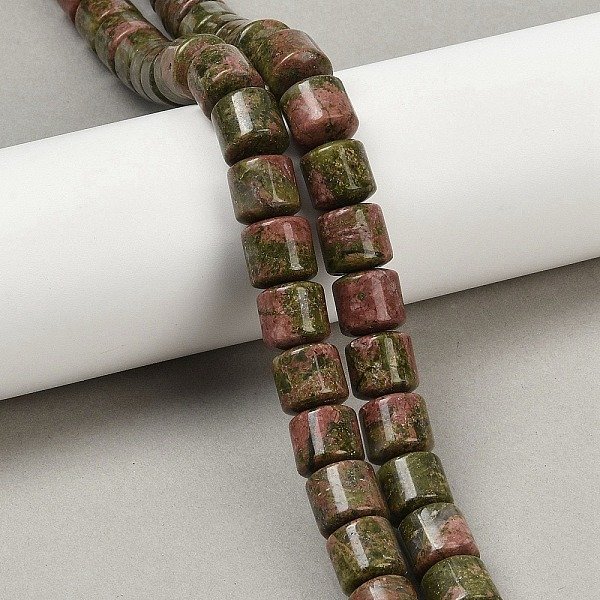 Natural Unakite Beads Strands, Column, 9-10X10Mm, Hole: 1Mm, About 40Pcs/Strand, 15.55 Inch(39.5Cm)-image