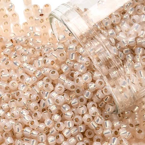 Toho Runde Saatperlen, Japanische Saatperlen, (2126) Mit Silber Ausgekleideter Heller Pfirsichopal, 11/0, 2.2 Mm, Bohrung: 0.8 Mm, üBer 1110Pcs / Flasche, 10 G / Flasche-image