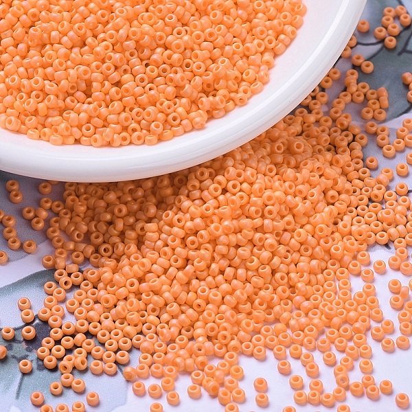 Miyuki Round Rocailles Beads, Japanese Seed Beads, 11/0, (RR405FR) Matte Opaque Tangerine Ab, 2X1.3Mm, Hole: 0.8Mm, About 1111Pcs/10G-image