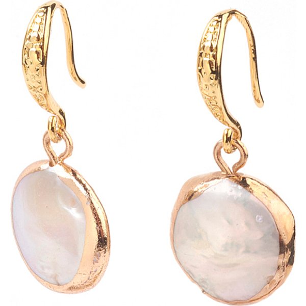 Plated Natural Baroque Pearl Keshi Pearl Beads Dangle Earrings, With Brass Finding, Flat Round, Golden, 30Mm-image