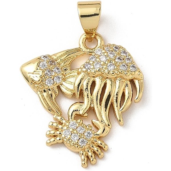 Brass Micro Pave Cubic Zirconia Pendants, Real 18K Gold Plated, Jellyfish, 20.5x18.5x3.5mm, Hole: 3.5x4.4mm