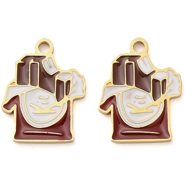AnhäNger Aus Edelstahl 304, Mit Emaille, Ionenbeschichtung (Ip), Echtes 18K Vergoldet, Schokolade, 16.5X13X1.5 Mm, Bohrung: 1.6 Mm-image