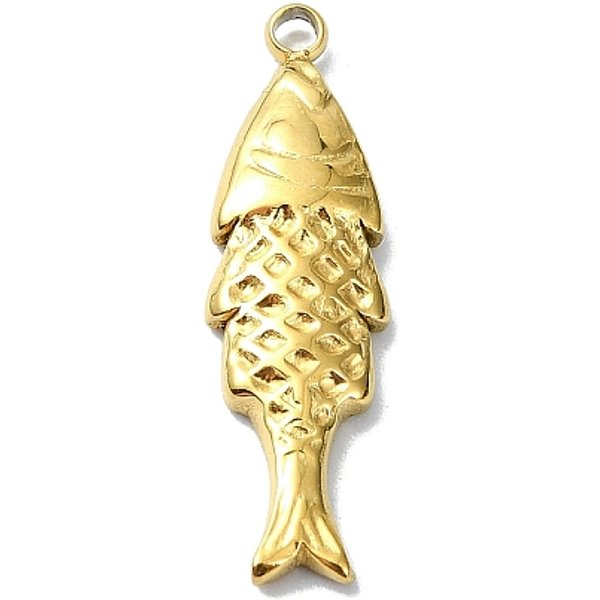 Ion Plating(Ip) 304 Stainless Steel Pendants, Real 18K Gold Plated, Fish, 23X6.5X2.5Mm, Hole: 1.6Mm-image