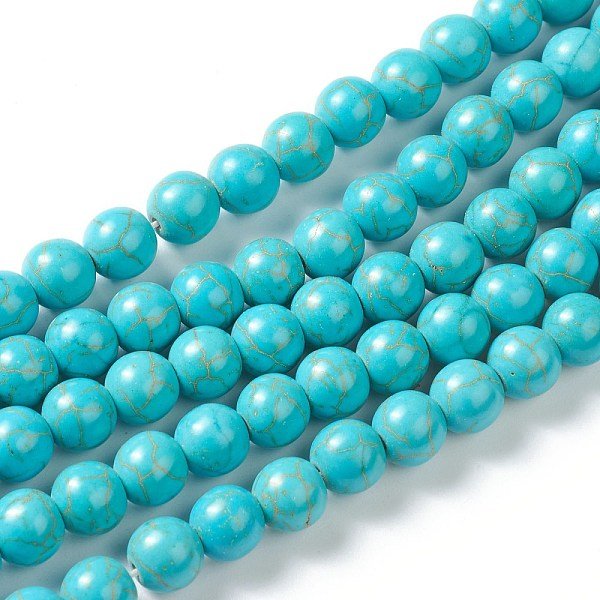 Synthetic Turquoise Beads Strands, Dyed, Round, Dark Cyan, 6Mm, Hole: 1.2-1.5Mm, About 62Pcs/Strand, 14 Inch(35.5Cm)-image