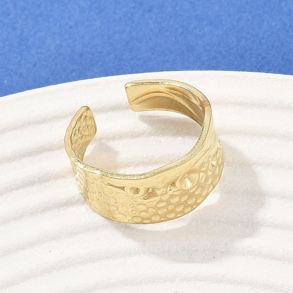 304 Stainless Steel Cuff Rings, Ion Plating(IP), Real 18K Gold Plated, 9.5mm
