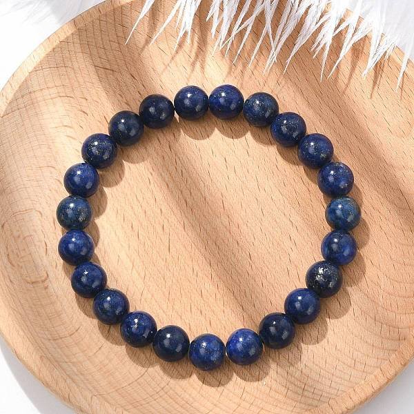 Natural Lapis Lazuli Round Beaded Stretch Bracelet, for Women, Inner Diameter: 2 inch(5.2cm), Beads: 8mm