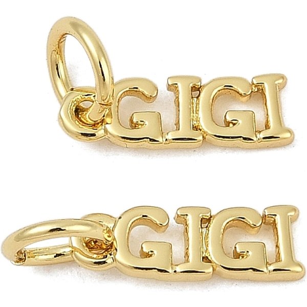 Brass Charms, Word Gigi, With Jump Ring, Cadmium Free & Lead Free, Rack Plating, Long-Lasting Plated, Real 18K Gold Plated, 10.5X3.5X1Mm, Hole: 3.2Mm-image
