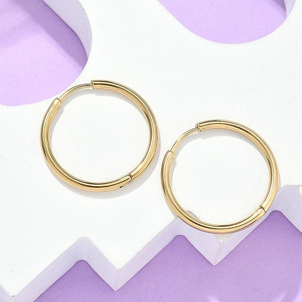 Boucles D'oreilles CréOles En Acier Inoxydable 304 Avec Placage Ionique (Ip), Boucles D'oreilles HypoallergéNiques, Avec Broche En Acier Inoxydable Chirurgical 316, Or, 12 Jauge, 25X2Mm, Pin: 1 Mm, DiamèTre IntéRieur: 20 Mm-image
