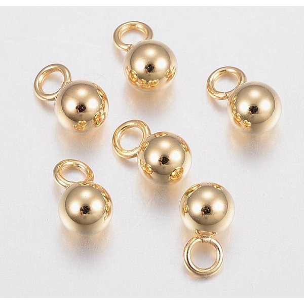 304 Stainless Steel Sphere Charms, Round Ball, Golden, 7x4mm, Hole: 2mm