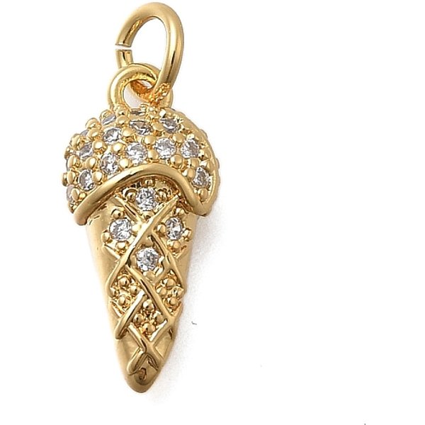Pendentifs Avec Zircon Cubiques à Micro-PavéS En Laiton, CrèMe GlacéE, VéRitable 18K Plaqué Or, Sans Cadmium Et Sans Plomb, CréMaillèRe Plaquage, Plaqué Longue DuréE, Avec Anneau De Jonction, Clair, 16.5X8X4Mm, Trou: 3.2Mm-image