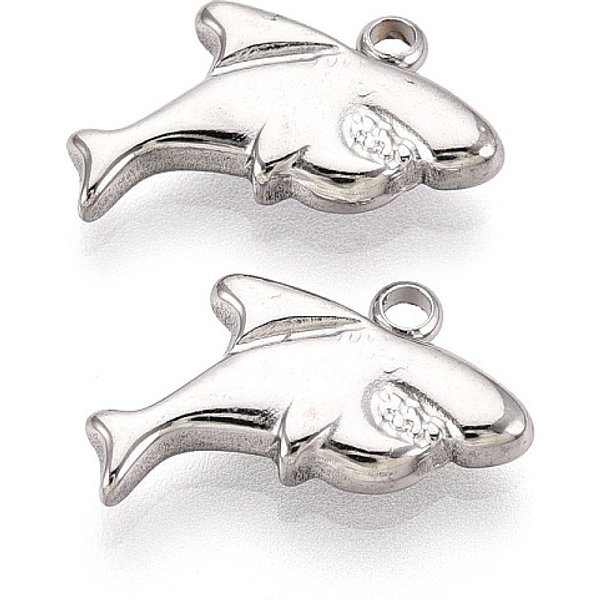 Pendentifs Requin En Acier Inoxydable 304, Couleur Inoxydable, 9.5X17X3Mm, Trou: 1.6Mm-image