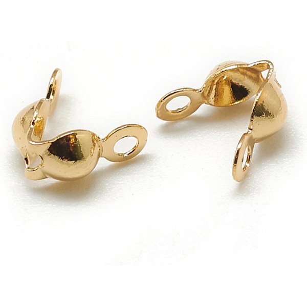 Brass Bead Tips, Calotte Ends, Clamshell Knot Cover, Cadmium Free & Nickel Free & Lead Free, Real 18K Gold Plated, 7X4Mm, Hole: 1Mm, Inner Diameter: 3Mm-image