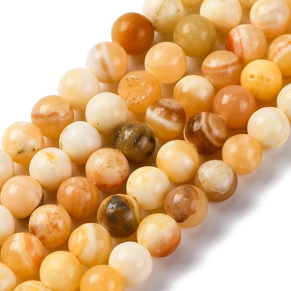 Natural Yellow Jade Beads Strands, Round, 8Mm, Hole: 1.2Mm, About 46Pcs/Strand, 15''(38.1Cm)-image