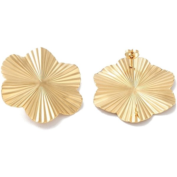 Boucles D'oreilles à Tige En Acier Inoxydable 304 Avec Placage Ionique (Ip), VéRitable 18K Plaqué Or, Fleur, 40.5X37Mm, Trou: 2.5Mm, Pin: 10X0.5 Mm-image