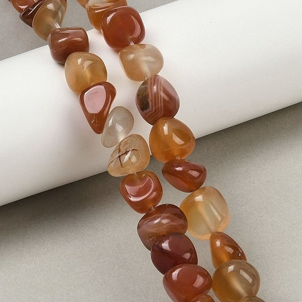 Natural Red Agate Beads Strands, Dyed & Heated, Tumbled Stone, Nuggets, 7-11X7-13Mm, Hole: 0.8-1Mm, About 38Pcs/Strand, 15.35 Inch(39Cm)-image