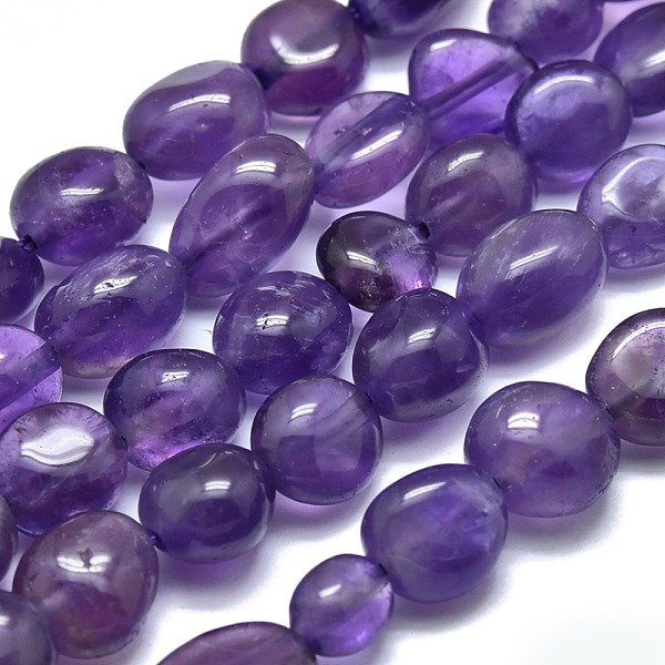 Natural Amethyst Beads Strands, Tumbled Stone, Nuggets, 8-10X7-8X4-6Mm, Hole: 0.8Mm, About 46Pcs/Strand, 15.75 Inch(40Cm)-image