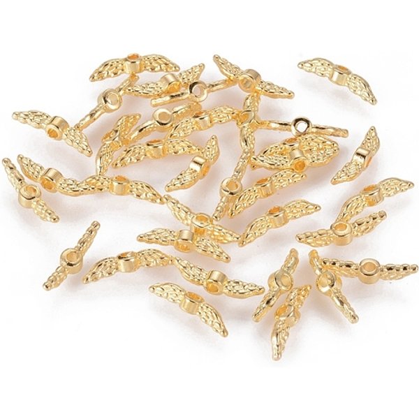 Tibetischer Stil Legierung Perlen, EngelsflüGel, Golden, Bleifrei Und Cadmiumfrei Und Nickel Frei, 12X3X3 Mm, Bohrung: 1.5 Mm-image