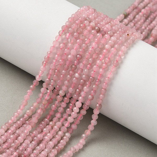 Natural Rose Quartz Beads Strands, Round, Faceted, 3Mm, Hole: 0.6Mm, About 124-125Pcs/Strand, 14.96"-15.35"(38-39Cm)-image
