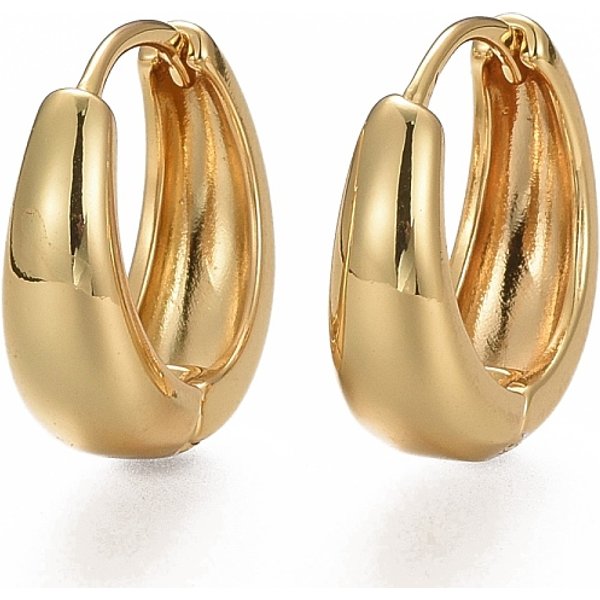 LatóN Pendientes De Aro Huggie, Pendientes De Aro Gruesos, Plateado De Larga DuracióN, Anillo, Real 18K Chapado En Oro, 17X6Mm, Pin: 1 Mm-image