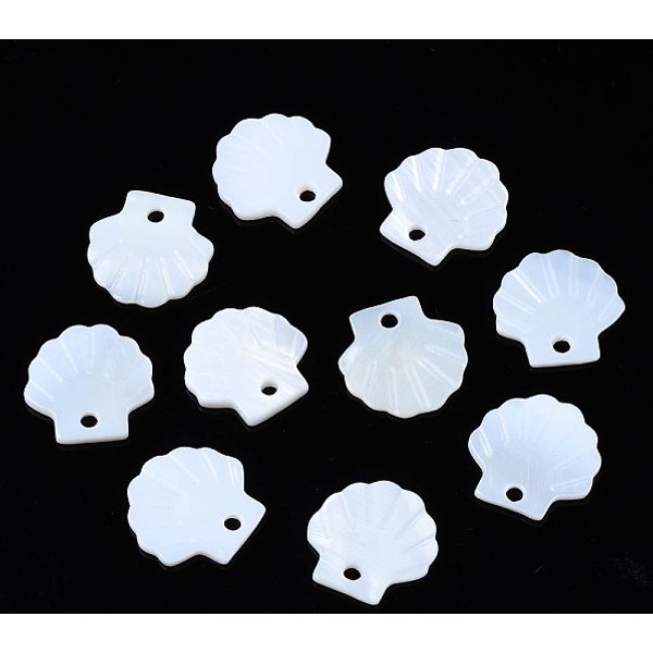Pendentifs De Coquillages D'eau Douce Naturelle, Coquille, Couleur De Coquillage, 12.5X12.5X1Mm, Trou: 1.6Mm-image
