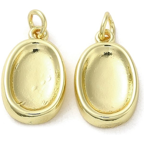 Cremagliera pendenti in ottone placcatura, piombo & cadimo libero, placcato di lunga durata, fascini ovali, vero placcato oro 18k, 18x11x4mm, Foro: 3 mm