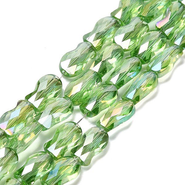 Galvanisieren Glasperlen, Fisch, Ab Farbe, Facettiert, HellgrüN, 10X6X4 Mm, Bohrung: 1.2 Mm, Ca. 70 Stk. / Strang, 27.56'' (70 Cm)-image