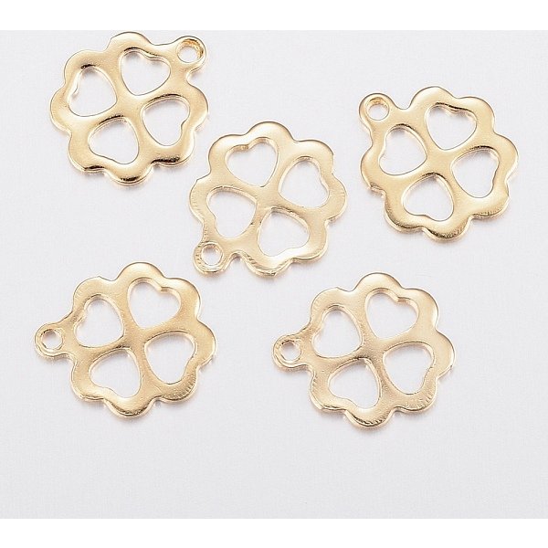 Breloques En Acier Inoxydable 304, TrèFle, Or, 12X11X0.8Mm, Trou: 1.2Mm-image