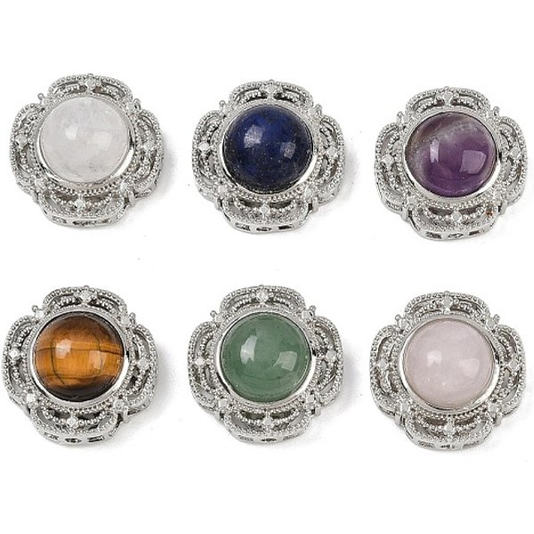 Natural Mixed Stone Flower Multi-Strand Links, Brass Links, Platinum, Rack Plating, 18X18X10Mm, Hole: 1.8Mm-image