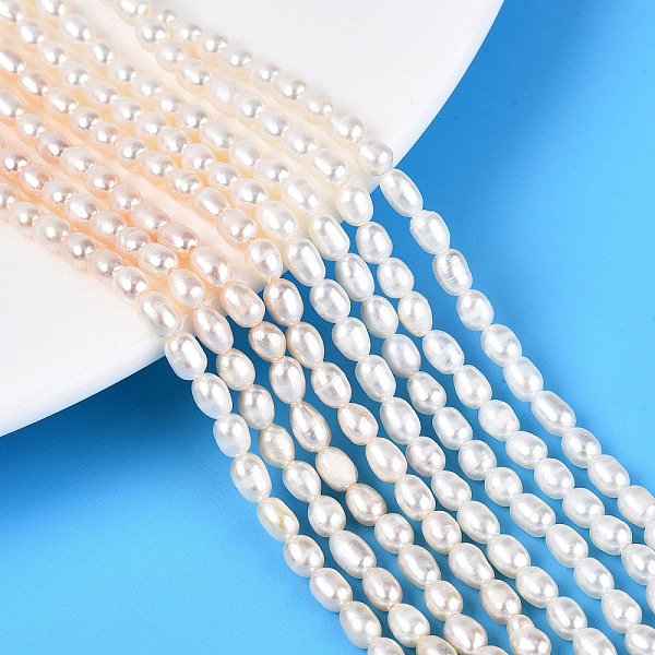 Hebras De Perlas De Agua Dulce Cultivadas Naturales, Arroz, Grado Ab, Blanco Cremoso, 4-6X3.5-4Mm, Agujero: 0.6 Mm, Aproximamente 73-75 Pcs / Cadena, 13.78-14.17 Pulgada (35-36 Cm)-image