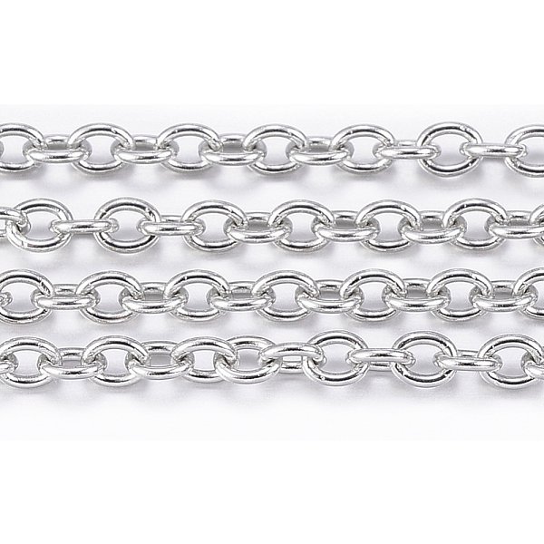 Tarnish Resistant 304 Stainless Steel Cable Chains, Soldered, With Spool, Oval, Stainless Steel Color, 2.5X2X0.5Mm, About 32.8 Feet(10M)/Roll-image