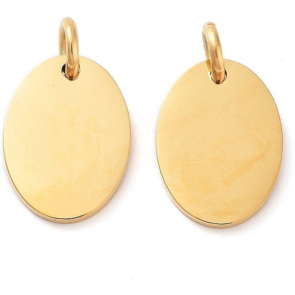 Ciondoli con targhetta vuota stampata in acciaio inossidabile 304, con anello di salto, fascino ovale, vero placcato oro 14k, 16.5x12x1.3mm, Foro: 3.6 mm