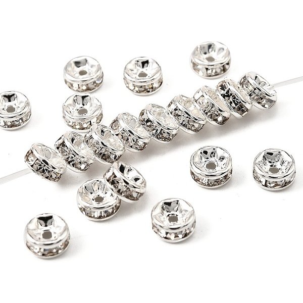 Messing Strass Zwischen Perlen, Klasse Aaa, Gerade Flansch, Nickelfrei, Silberfarben Plattiert, Rondell, Kristall, 6X3 Mm, Bohrung: 1 Mm-image