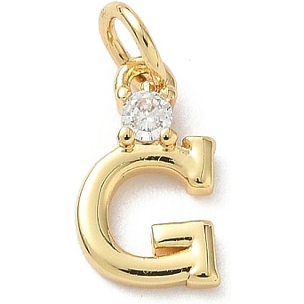 Brass Pave Clear Cubic Zirconia Charms, Letter Charms, With Jump Ring, Rack Plating, Long-Lasting Plated, Lead Free & Cadmium Free, Real 18K Gold Plated, Letter G, 12-12.5X3-10X2.3Mm, Hole: 3.3Mm-image