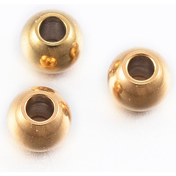 Ion Plating(Ip) 304 Stainless Steel Beads, Round, Golden, 3X2.5Mm, Hole: 1.1Mm-image