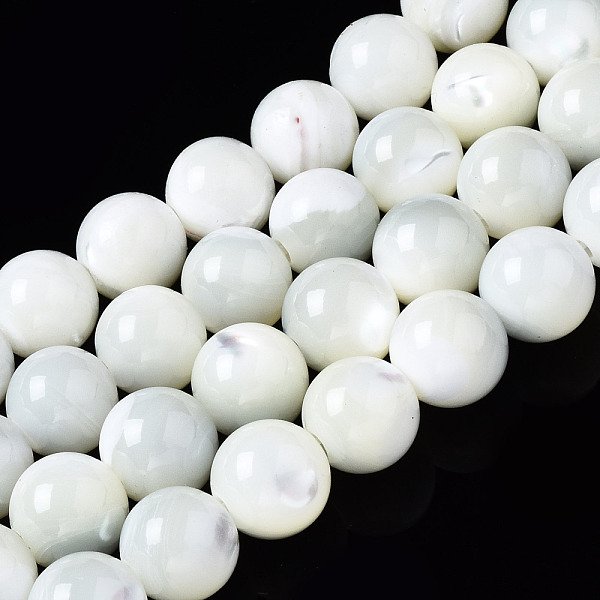 Chapelets De Perles De Coquille De Trochid / Trochus Coquille, Ronde, Eau De Javel, Couleur De Coquillage, 8Mm, Trou: 1.2Mm, Environ 50-52 Pcs/Chapelet, 15.35-15.75 Pouce (39-40 Cm)-image