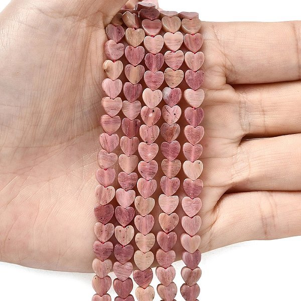 Natural Rhodonite Beads Strands, Heart, 6x6x2mm, Hole: 0.7mm, about 65-72pcs/strand, 13.39''(34cm)-15.35''(39cm)