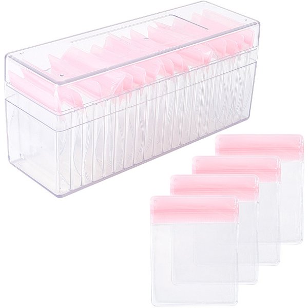 BoîTes De Rangement De Bijoux Rectangulaires Transparentes En Plastique Abs Avec Couvercle Et Sacs En Pvc, éTuis à Bijoux Pour Bagues, Des Boucles D'oreilles, Bracelets, Rose, 21.5X7X9.4 Cm-image