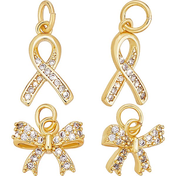 8 StüCk 2 Stile Messing Micro Pave Zirkonia Charms, Mit Sprungring, Echtes 18K Vergoldet, 10.5-13.5X8-13X1.5-3.5 Mm, Bohrung: 3-3.4 Mm, 4Pcs / Style-image