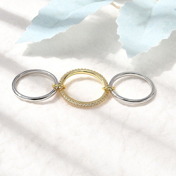Brass Micro Pave Cubic Zirconia Finger Rings, Stackable Rings, Rack Plating, Long-Lasting Plated, Cadmium Free & Lead Free, Platinum & Golden, Inner Diameter: 17.5-18.5Mm-image