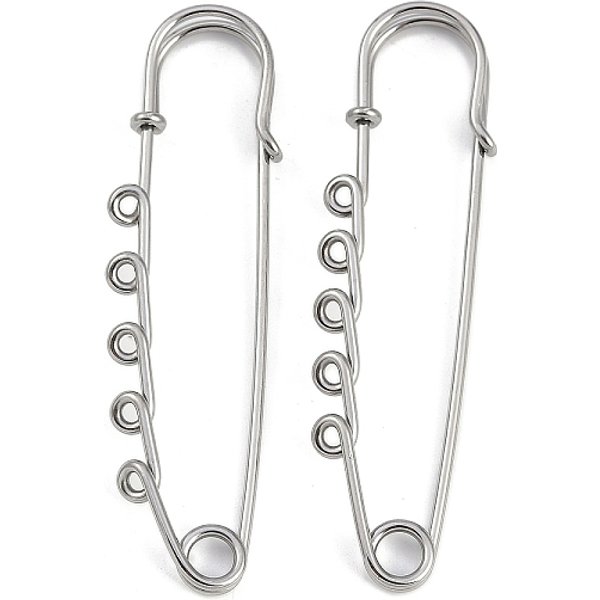 304 Stainless Steel Safety Pins Brooch Findings, Kilt Pins With 5 Loops For Lapel Pin Making, Stainless Steel Color, 71.5X20.5X5.5Mm, Hole: 2Mm-image