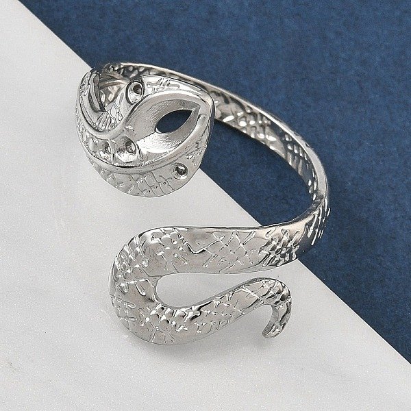 Bagues De Manchette Ouvertes En Acier Inoxydable 304 Pour Femmes, Serpent, Couleur Inoxydable, Largeur De 3-23 Mm, DiamèTre IntéRieur: 18.6 Mm-image