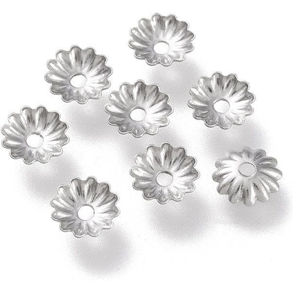 Capuchons De Perles En Acier Inoxydable 304 Anti-Ternissement, Multi-PéTale, Fleur, Couleur Inoxydable, 5.5X5.5X1.2Mm, Trou: 1.2Mm-image